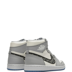 Close-up of Nike Jordan x Dior Air Jordan 1 High Sneakers, showcasing high-quality materials and intricate design details, ideal for sneaker enthusiasts seeking stylish replica sneakers.