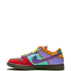 High-quality replica sneakers featuring the iconic Nike SB What The Dunk design, showcasing a vibrant mix of colors and unique patterns perfect for sneaker enthusiasts.