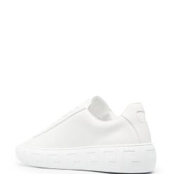 Versace Greca Logo Print Low Top Sneakers in sleek black and white design, featuring a bold Greca logo and stylish low-top silhouette, perfect for those seeking high-quality replica sneakers.