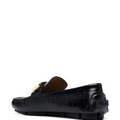 Versace Greca Plaque Crocodile Effect Loafers - high-quality replica sneakers featuring a luxurious crocodile texture and the iconic Versace Greca logo, perfect for stylish casual wear.