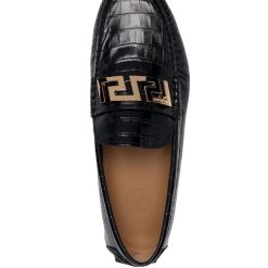 Versace Greca Plaque Crocodile Effect Loafers - Stylish replica sneakers featuring a luxurious crocodile texture and iconic Greca plaque, perfect for elevating any outfit.
