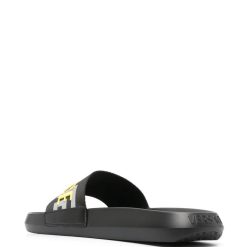 Versace La Greca Raised Logo Slides - High-quality replica sneakers featuring a bold logo design, perfect for stylish summer outings. These comfortable shoes combine luxury aesthetics with casual elegance.