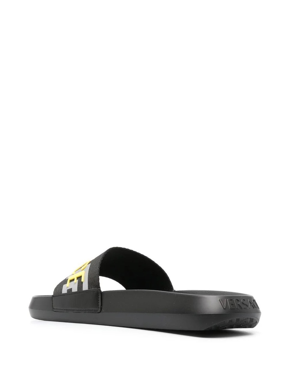 Versace La Greca Raised Logo Slides - High-quality replica sneakers featuring a bold logo design, perfect for stylish summer outings. These comfortable shoes combine luxury aesthetics with casual elegance.