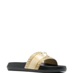 Versace Medusa Head Pool Slides - High-quality replica sneakers featuring a stylish design with the iconic Medusa logo, perfect for casual summer wear. These comfortable shoes combine luxury aesthetics with everyday functionality.
