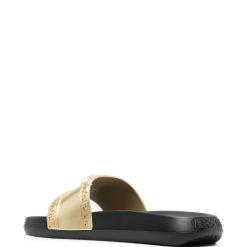 Versace Medusa Head Pool Slides in a stylish design, showcasing high-quality craftsmanship and luxurious detailing, perfect for those seeking fashionable replica sneakers or shoes for casual wear.