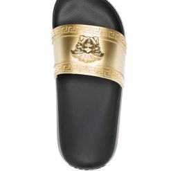 Versace Medusa Head Pool Slides in a stylish design, showcasing high-quality craftsmanship and luxurious detailing, perfect for those seeking fashionable replica sneakers or shoes for casual wear.
