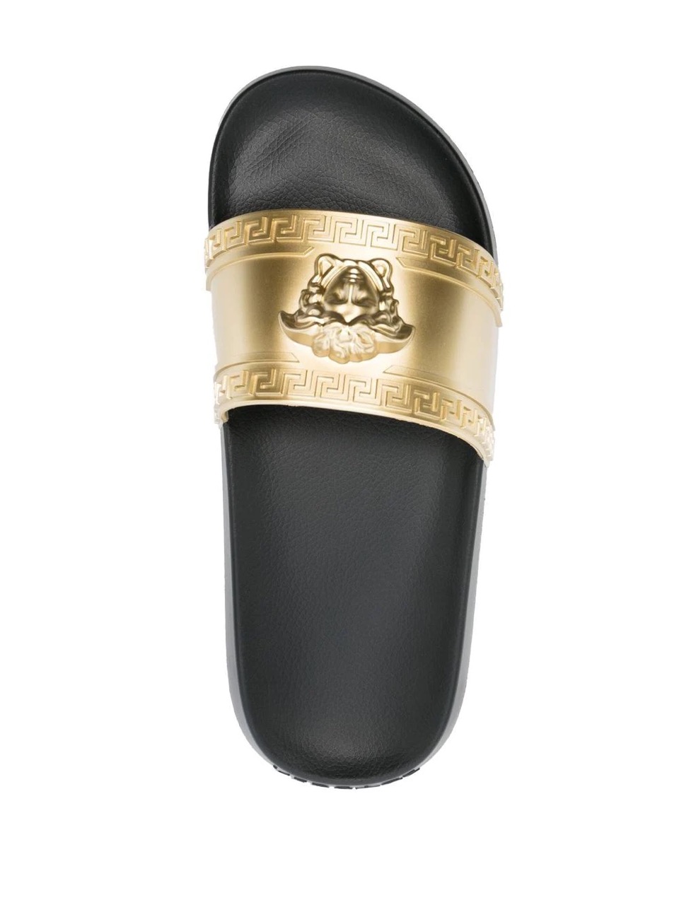 Versace Medusa Head Pool Slides in a stylish design, showcasing high-quality craftsmanship and luxurious detailing, perfect for those seeking fashionable replica sneakers or shoes for casual wear.