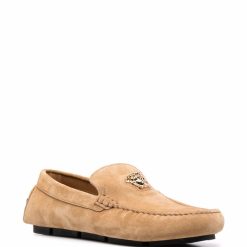 Versace Medusa Head Suede Loafers in luxurious suede, showcasing a stylish design perfect for fashion-forward individuals. Discover these high-quality replica sneakers that combine elegance and comfort for any occasion.