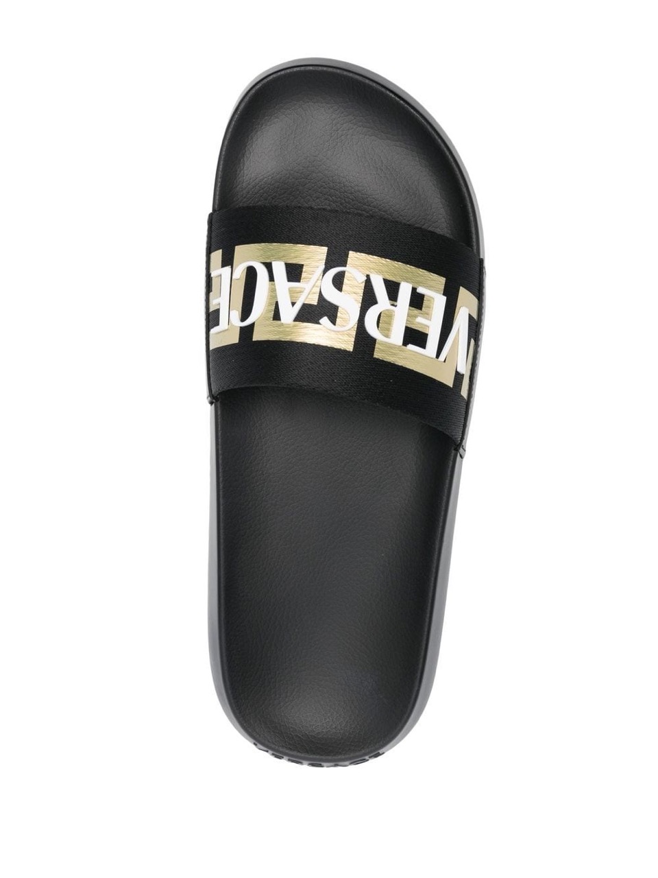 Versace Logo Applique Open Toe Slides - high-quality replica sneakers featuring a stylish open toe design, luxury branding, and premium materials, perfect for elevating any casual outfit.