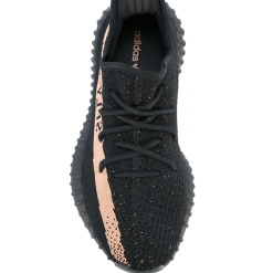 Adidas Yeezy Boost 350 V2 Copper replica sneakers showcasing a sleek black upper with distinctive copper accents on the side stripe, perfect for sneaker enthusiasts seeking stylish and high-quality shoes.