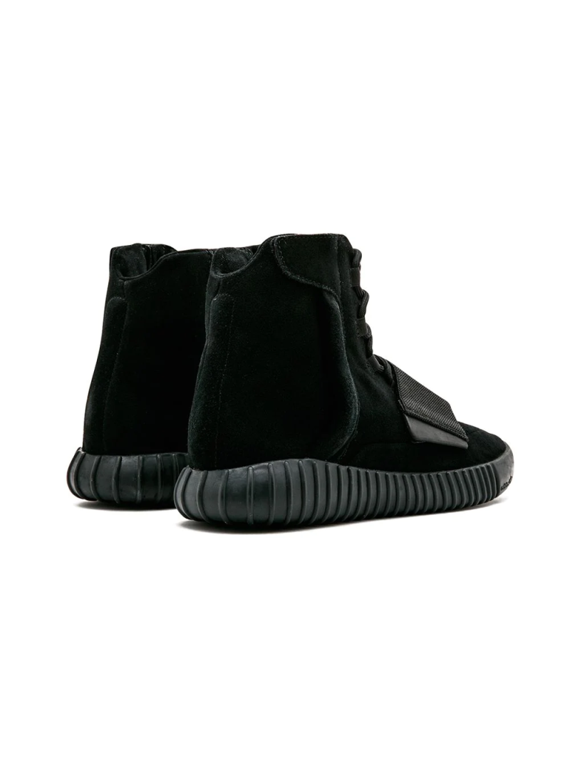 Adidas Yeezy 750 Boost Triple Black replica sneakers showcasing a sleek, all-black design with high-quality materials and unique strap details, perfect for sneaker enthusiasts.