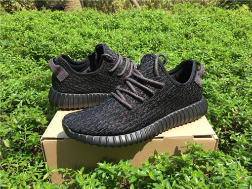 Adidas Yeezy 350 Boost Pirate Black replica sneakers showcasing a sleek black design, featuring the signature Boost sole and stylish detailing perfect for sneaker enthusiasts.