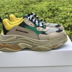 Balenciaga Triple S Yellow Green replica sneakers featuring a vibrant color combination and chunky silhouette, perfect for fashion-forward enthusiasts.