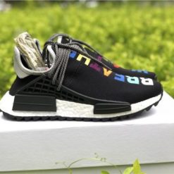Adidas Human Race Black replica sneakers featuring a sleek black design, bold white branding, and a comfortable fit, perfect for style-conscious sneaker enthusiasts.