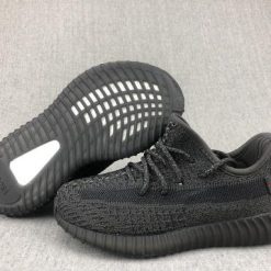 Adidas Yeezy Boost 350 V2 Black Kids replica sneakers showcasing a sleek black design, perfect for young sneaker enthusiasts who appreciate high-quality footwear.