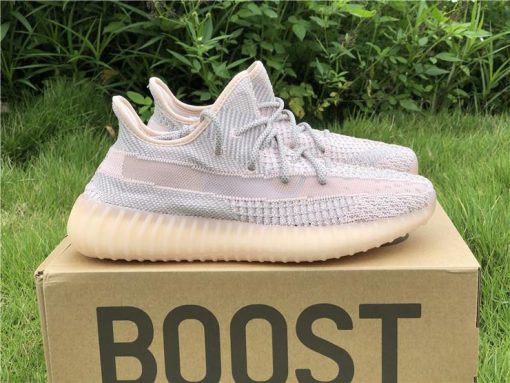 Adidas Yeezy Boost 350 V2 Synth replica sneakers showcasing a stylish combination of soft pastel tones and a reflective upper, perfect for sneaker enthusiasts seeking high-quality alternatives.