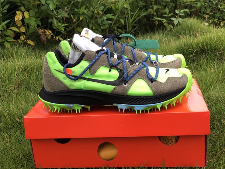 Off White X Nike Zoom Terra Kiger 5 Green CD8179 300 high-quality replica sneakers showcasing a vibrant green colorway with distinctive Off White branding and a sleek design, perfect for sneaker enthusiasts looking for stylish alternatives.