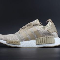 Adidas NMD R1 PK Linen Khaki replica sneakers, featuring a stylish khaki colorway, knitted upper for breathability, and a comfortable Boost sole, perfect for trendy casual wear.