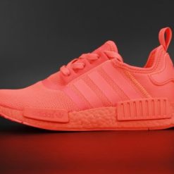 Adidas NMD R1 Triple Solar Red replica sneakers featuring a vibrant red upper, breathable mesh material, and iconic three-stripe branding, perfect for casual wear and street style fashion.