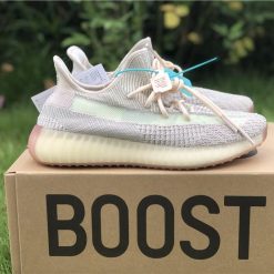 Adidas Yeezy Boost 350 V2 Citrin replica sneakers showcasing a light beige upper with reflective stripes, perfect for sneaker enthusiasts looking for high-quality alternatives.
