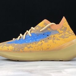 Adidas Yeezy Boost 380 Blue Oat Non Reflective Q47306 replica sneakers showcasing a vibrant blue and orange colorway, designed for comfort and style, ideal for sneaker enthusiasts seeking high-quality replicas.