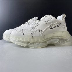 Balenciaga Allover Logo Triple S Clear Sole White replica sneakers featuring a stylish design with iconic branding and a transparent sole, perfect for fashion enthusiasts looking for high-quality footwear alternatives.