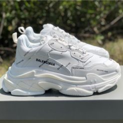 Balenciaga Allover Logo Triple S White Sneaker replica sneakers showcasing the intricate design and high-quality craftsmanship, perfect for sneaker enthusiasts.