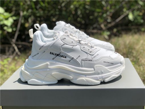 Balenciaga Allover Logo Triple S White Sneaker replica sneakers showcasing the intricate design and high-quality craftsmanship, perfect for sneaker enthusiasts.