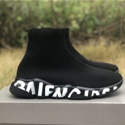 Balenciaga Graffiti Speed Black Sneaker, featuring a stylish graffiti design and sleek black finish, perfect for those seeking high-quality replica sneakers that blend fashion and comfort.