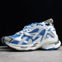 Balenciaga Runner White Blue Sneaker replica sneakers featuring a sleek design with a white upper, blue accents, and a stylish silhouette perfect for fashion-forward individuals.