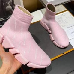 Balenciaga Speed 2.0 Allover Logo Pink Sneaker - high-quality replica sneakers featuring a vibrant pink colorway with an allover logo design for a trendy and stylish look.