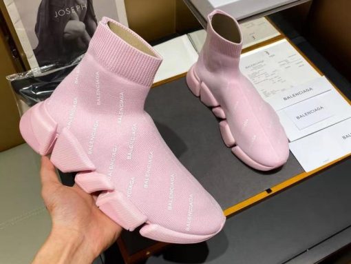 Balenciaga Speed 2.0 Allover Logo Pink Sneaker - high-quality replica sneakers featuring a vibrant pink colorway with an allover logo design for a trendy and stylish look.