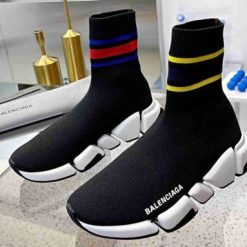 Balenciaga Speed 2.0 Black with Stripe Sneaker, high-quality replica sneakers featuring a sleek design and comfortable fit, ideal for fashion enthusiasts seeking stylish and affordable footwear options.