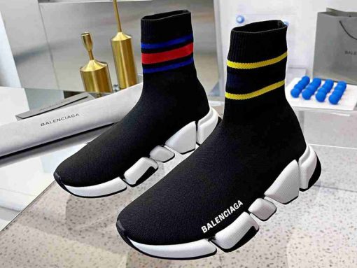 Balenciaga Speed 2.0 Black with Stripe Sneaker, high-quality replica sneakers featuring a sleek design and comfortable fit, ideal for fashion enthusiasts seeking stylish and affordable footwear options.