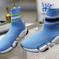 Balenciaga Speed 2.0 Light Blue With Stripe Sneaker high-quality replica sneakers showcasing a stylish design and modern aesthetic, perfect for fashion-forward individuals.