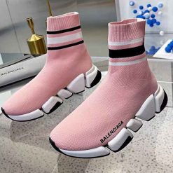 Balenciaga Speed 2.0 Light Pink With Stripe Sneaker - high-quality replica sneakers featuring a stylish design and comfortable fit.