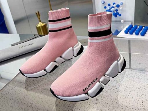 Wholesale Luxury Balenciaga Speed 2.0 Light Pink With Stripe Sneaker, featuring a sleek design and comfortable fit, perfect for stylish casual wear, ideal for collectors of high-quality replica sneakers.