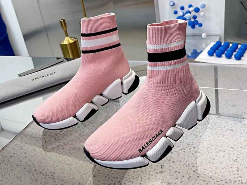 Balenciaga Speed 2.0 Light Pink With Stripe Sneaker - high-quality replica sneakers featuring a stylish design and comfortable fit.