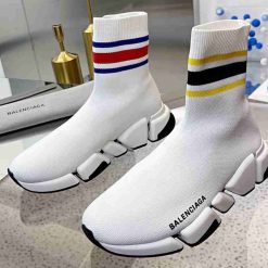 Balenciaga Speed 2.0 White With Stripe Sneaker high-quality replica sneakers featuring a sleek white design with a stylish stripe detail, perfect for fashion-forward individuals.