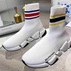 Balenciaga Speed 20 White With Stripe Sneaker, high-quality replica sneakers featuring a sleek design and comfortable fit, perfect for fashion-forward individuals looking for stylish footwear.
