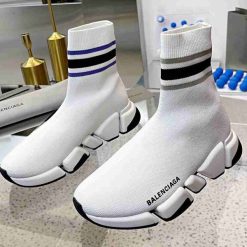 Balenciaga Speed 2.0 White With Stripe Women's Sneaker, high-quality replica sneakers featuring a sleek design and comfortable fit, perfect for stylish casual wear.