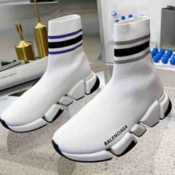 Balenciaga Speed 2.0 White With Stripe Wmns Sneaker, high-quality replica sneakers featuring a sleek white design with contrasting stripes for a stylish and modern look.