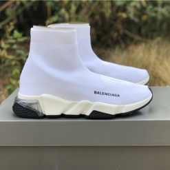 Balenciaga Speed Clear Sole White Sneaker replica sneakers featuring a sleek design, lightweight construction, and transparent sole for a stylish urban look.