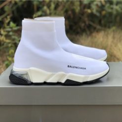 Balenciaga Speed Clear Sole White Sneaker replica sneakers featuring a sleek design, transparent sole, and signature branding, perfect for stylish footwear enthusiasts.