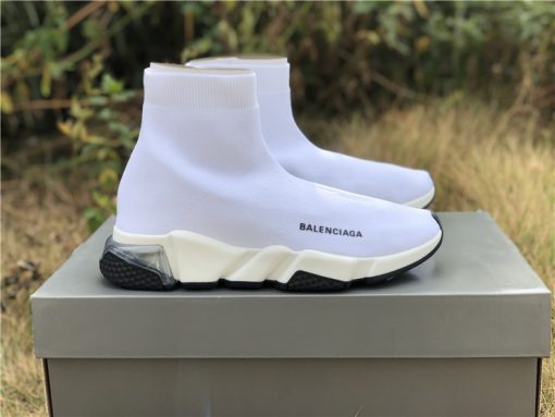Balenciaga Speed Clear Sole White Sneaker replica sneakers featuring a sleek design, transparent sole, and signature branding, perfect for stylish footwear enthusiasts.
