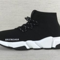 Balenciaga Speed Lace Up Black White Sneaker replica sneakers featuring a sleek design with high-quality materials, ideal for fashion-forward individuals seeking stylish footwear options.