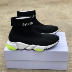Balenciaga Speed Trainer Black Green high-quality replica sneakers featuring a sleek design with a knitted upper and a trendy silhouette, perfect for fashion-forward individuals.