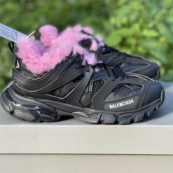 Balenciaga Track Black With Pink Fur Sneaker - high-quality replica sneakers featuring a black upper with pink fur accents, designed for style and comfort.
