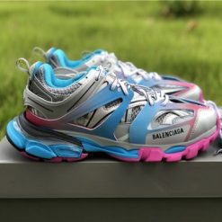 Balenciaga Track Blue Pink Silver Sneaker replica sneakers showcasing a vibrant color palette and intricate design details, ideal for sneaker enthusiasts seeking upscale style without the high price tag.