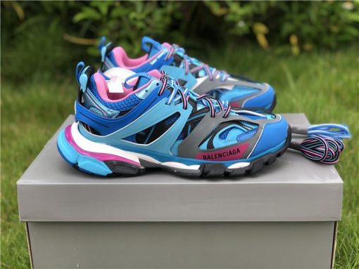 Balenciaga Track Blue Purple Sneaker replica sneakers featuring a stylish blend of blue and purple hues, capturing the essence of the original design with high-quality craftsmanship.